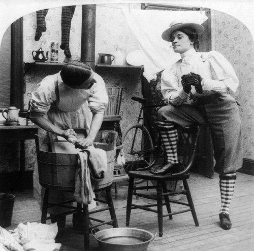 The New Woman, C1897. /Na Woman Wearing Knickers And Smoking A Cigarette Watches A Man Washing Laundry In A Tub. American Stereograph, C1897. Poster Print by Granger Collection - Item # VARGRC0167010