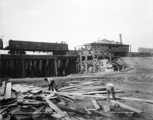 Railroad Workers, 1901. /Nconstruction Workers Building An Elevated Railroad Track With Lumber And Mortar, In Chicago, Illinois. Photograph, 1901. Poster Print by Granger Collection - Item # VARGRC0165483