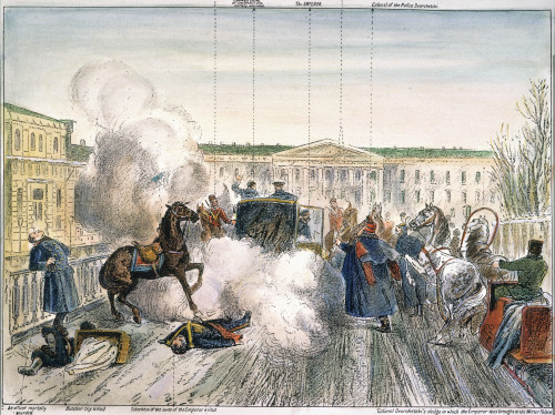 Alexander Ii (1818-1881). /Nthe Assassination Of Czar Alexander Ii At St. Petersburg, 13 March 1881. Contemporary Drawing Giving Detailed Information Of The Event. Poster Print by Granger Collection - Item # VARGRC0008616