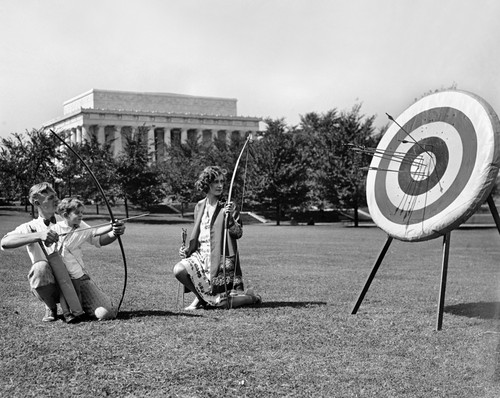 Washington, D.C.: Archery. /Nan American Family Practicing Archery. Photograph, 1929. Poster Print by Granger Collection - Item # VARGRC0122333
