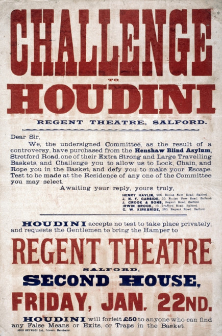 Harry Houdini (1874-1926). /Nnee Ehrich Weiss. American Magician. Poster Advertising An Appearance At The Regent Theatre In Salford, England. Lithograph, C1904. Poster Print by Granger Collection - Item # VARGRC0351389