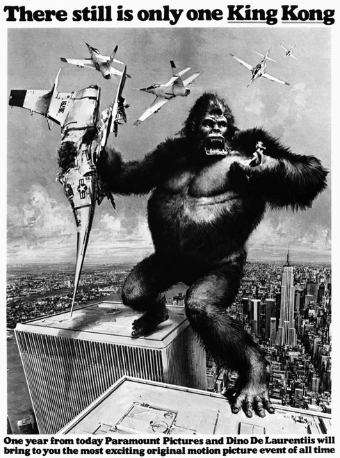 King Kong, 1976. /Nking Kong Straddling The World Trade Center./Nadvertisement, 1975, For Dino De Laurentiis' Remake, Released The Following Year, Of The Original 'King Kong' Film Of 1933. Poster Print by Granger Collection - Item # VARGRC0122530