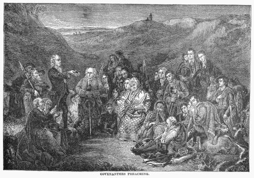 Covenanters Preaching. /Na Gathering Of Covenanters In The Scottish Highlands. Wood Engraving, 19Th Century. Poster Print by Granger Collection - Item # VARGRC0098540