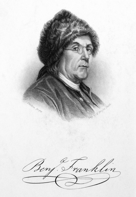 Benjamin Franklin (1706-1790). /Namerican Printer, Publisher, Scientist, Inventor, Statesman And Diplomat. Steel Engraving After A Drawing, 1777, By Charles Nicolas Cochin. Poster Print by Granger Collection - Item # VARGRC0003061