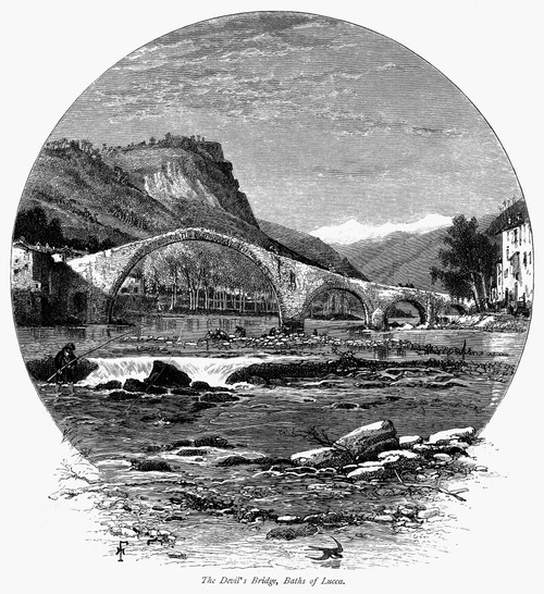 Italy: Bagni Di Lucca, C1875. /Nview Of The Devil'S Bridge At Bagni Di Lucca, On The Lima River In The North Of Tuscany, Italy. Wood Engraving, C1875, After Harry Fenn. Poster Print by Granger Collection - Item # VARGRC0096101