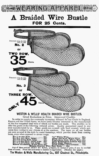 Advertisement: Bustle. /Nadvertisement From An American Newspaper Of 1888, For 'A Braided Wire Bustle For 25 Cents.' Poster Print by Granger Collection - Item # VARGRC0094042
