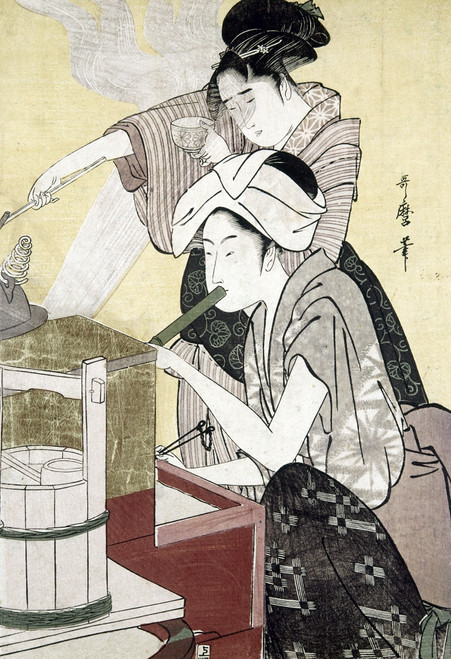 Japan: Kitchen, C1775. /Nwoman Blowing On A Kitchen Fire. Woodblock Print, Late 18Th Century, By Kitagawa Utamaro. Poster Print by Granger Collection - Item # VARGRC0103365