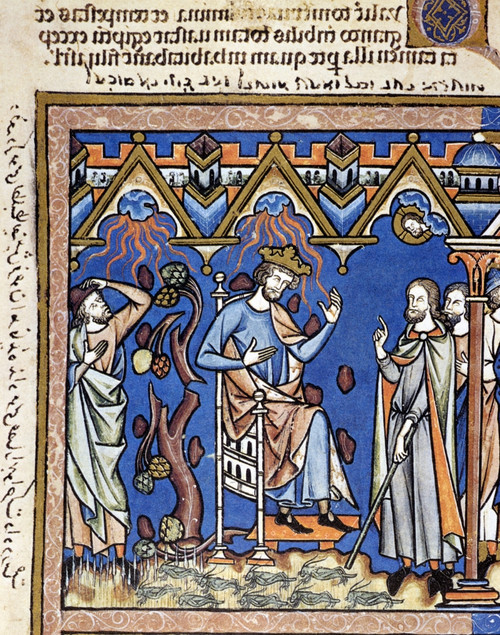 Exodus: Locust Plague. /Nthe Plague Of Hail And Of Locusts (Exodus 9:23-26). French Manuscript Illumination, C1250. Poster Print by Granger Collection - Item # VARGRC0011606
