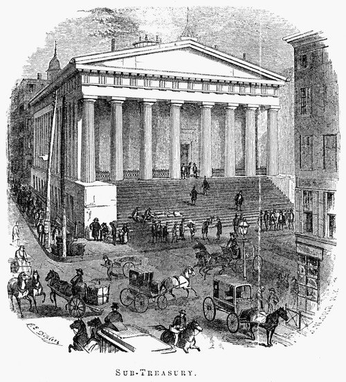 Wall Street, 1865. /Nthe United States Sub-Treasury Building (The Old Customs House) At Wall And Nassau Street. Wood Engraving, 1865. Poster Print by Granger Collection - Item # VARGRC0078231