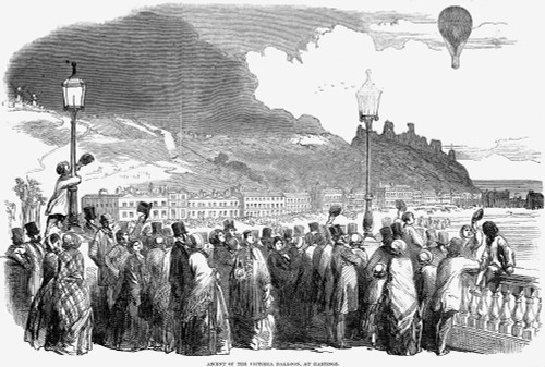 Victoria Balloon, 1851. /Nascent Of The Victoria Balloon, At Hastings, England. Wood Engraving, English, 1851. Poster Print by Granger Collection - Item # VARGRC0012679
