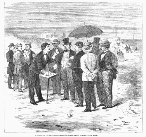 Three-Card Monte, 1867. /Na Confidence Man Performing His Tricks On Coney Island Beach. Wood Engraving, American, 1867. Poster Print by Granger Collection - Item # VARGRC0088996