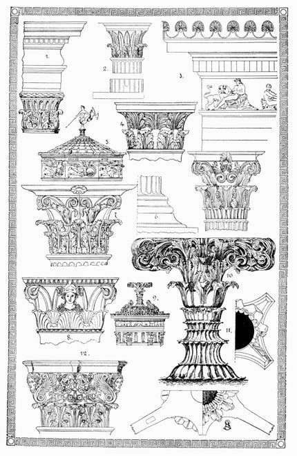 Greek Ornaments. /Nancient Greek Corinthian Columns And Capitals. Decorative Engravings. Poster Print by Granger Collection - Item # VARGRC0075130