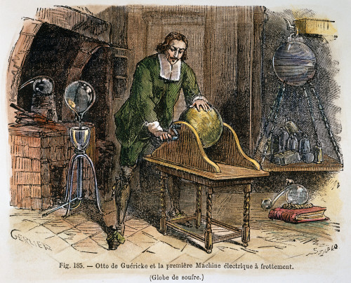 Guericke'S Generator C1663. /Notto Von Guericke Working His Electrostatic Generator, C1663. Colored Engraving, French, 19Th Century. Poster Print by Granger Collection - Item # VARGRC0010764
