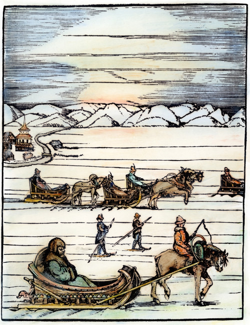 Russian Travel, 1560. /Nrussians Travelling On Skis And Sleds. Color Woodcut From Sigmund Von Herberstein'S 'Rerum Moscoviticarum Commentarii,' 1560. Poster Print by Granger Collection - Item # VARGRC0076246