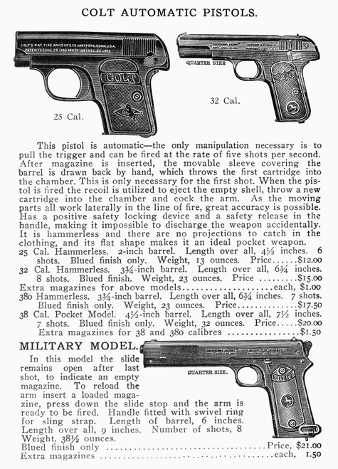 Colt Automatic Pistols. /Npage From An Abercrombie And Fitch Catalog Advertising Colt Automatic Pistols, Early 20Th Century. Poster Print by Granger Collection - Item # VARGRC0102056