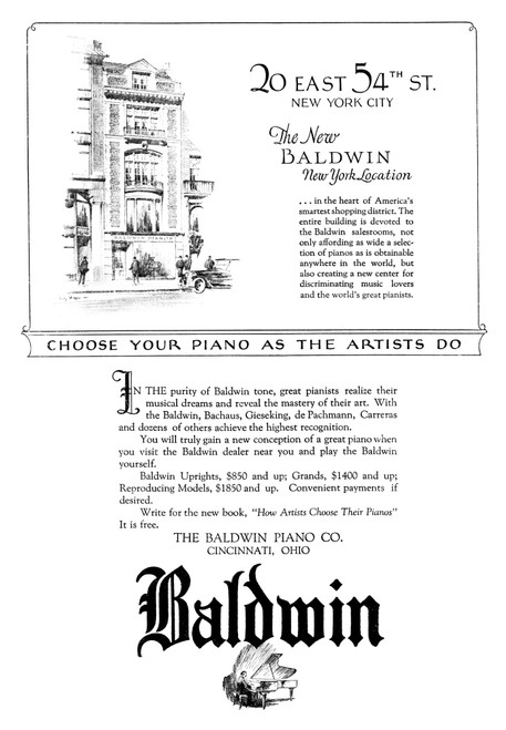 Ad: Baldwin Piano Company. /Namerican Advertisement For The Opening Of A Retail Space For The Baldwin Piano Company, 1926. Poster Print by Granger Collection - Item # VARGRC0409743