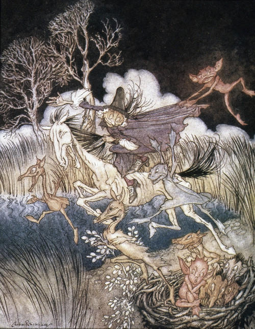 Spirits In Sleepy Hollow. /Nwatercolor By Arthur Rackham For Washington Irving'S 'The Legend Of Sleepy Hollow,' 1928. Poster Print by Granger Collection - Item # VARGRC0033072