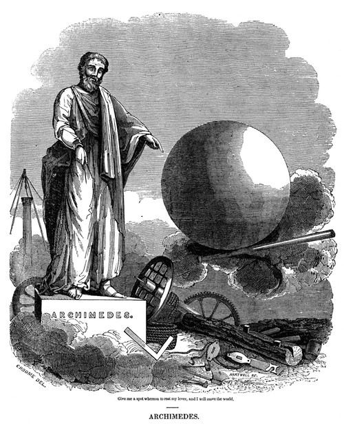 Archimedes (287?-212 B.C.). /Ngreek Mathematician And Inventor. Archimedes And His Lever: Wood Engraving, American, 1836. Poster Print by Granger Collection - Item # VARGRC0015844