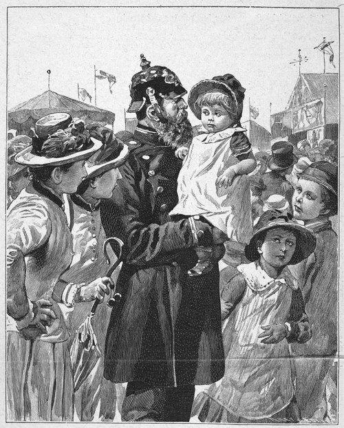 Policeman, 1885. /Na Police Constable Who Has Found A Lost Child. German Engraving, 1885. Poster Print by Granger Collection - Item # VARGRC0092815
