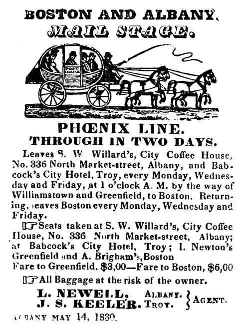 Stagecoach Service, 1830. /Nmail Coach Notice, 1830, Advertising Service Between Albany And Boston. Poster Print by Granger Collection - Item # VARGRC0061906
