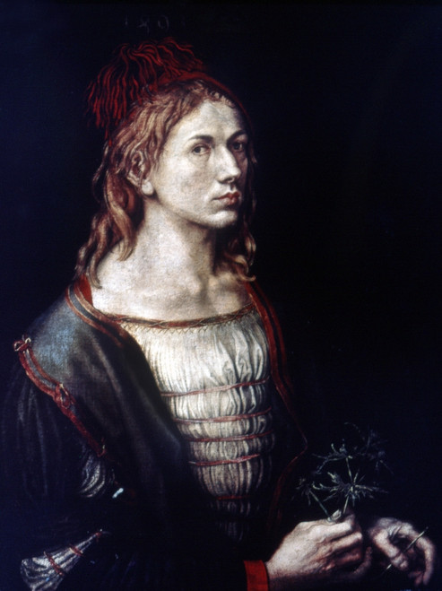 D_Rer: Self-Portrait. /Nalbrecht D�rer (1471-1528), German Painter And Engraver. Portrait Of The Artist Holding A Thistle. Oil On Vellum, 1493. Poster Print by Granger Collection - Item # VARGRC0024916