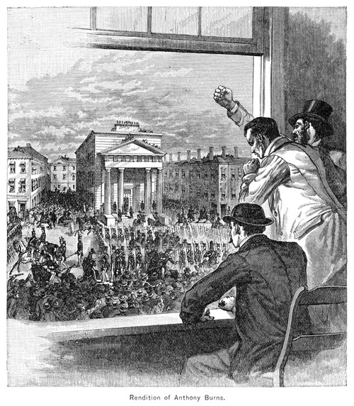 Anthony Burns (1834-1862). /Namerican Slave. Police And Soldiers Guarding The Boston Courthouse During Burns' Trial Under The Fugitive Slave Law In 1854: Line Engraving, 19Th Century. Poster Print by Granger Collection - Item # VARGRC0047847