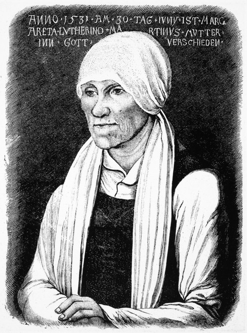 Margarethe Luther /N(1460-1531). Mother Of The German Religious Reformer, Martin Luther. Wood Engraving After The Painting, 1527, By Lucas Cranach. Poster Print by Granger Collection - Item # VARGRC0053319