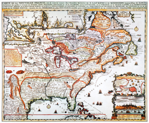 New France, 1719. /Nfrench Engraved Map With Inset Plan And View Of Quebec And, At The Top, An Enlargement Of The Area From The Mississippi River To Pensacola Bay. Poster Print by Granger Collection - Item # VARGRC0007115