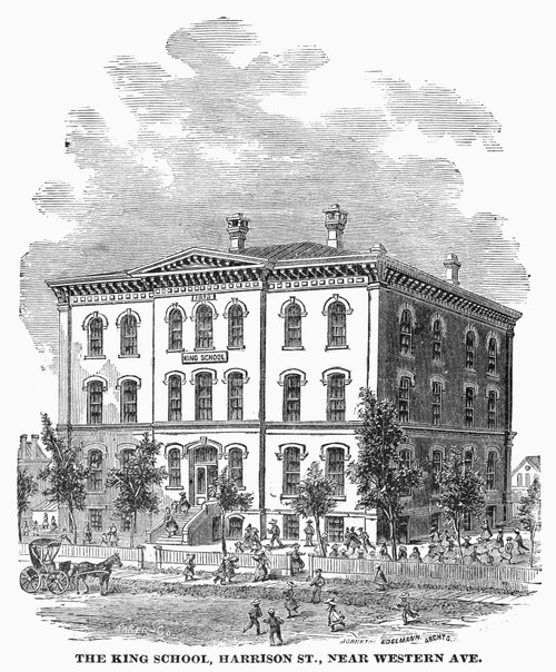Chicago: King School, 1878. /Nthe King School, Harrison Street, Chicago, Illinois. Wood Engraving, American, 1878. Poster Print by Granger Collection - Item # VARGRC0101179