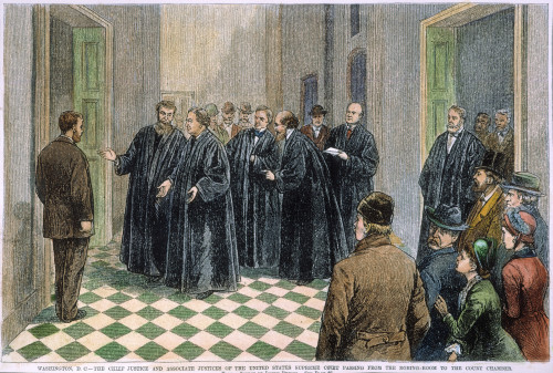 Supreme Court, 1881. /Nthe Chief Justice And Associate Justices Of The United States Supreme Court Passing From The Robing-Room To The Court Chamber: Wood Engraving, American, 1881. Poster Print by Granger Collection - Item # VARGRC0053770