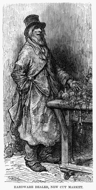 Dore: Hardware Dealer, 1872. /Na Hardware Dealer At The New Cut Market In London, England. Wood Engraving After Gustave Dore From 'London: A Pilgrimage,' 1872. Poster Print by Granger Collection - Item # VARGRC0088388