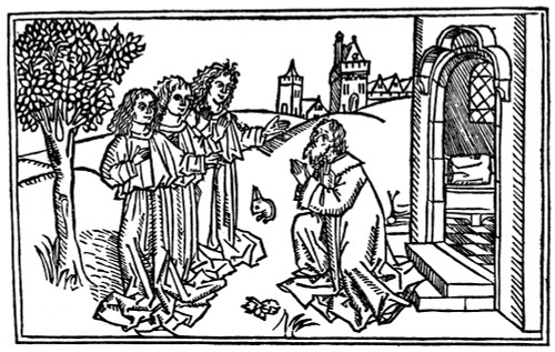 Abraham & Three Angels. /N(Genesis 18: 1-8). Woodcut From The Cologne Bible, 1478-80. Poster Print by Granger Collection - Item # VARGRC0050113