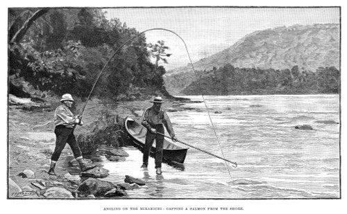 Salmon Fishing, 1890. /N'Angling On The Miramichi: Gaffing A Salmon From The Shore.' Engraving, 1890. Poster Print by Granger Collection - Item # VARGRC0267480