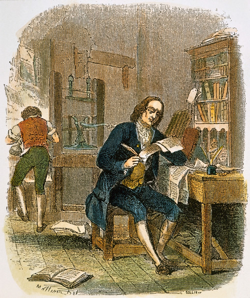 Benjamin Franklin /N(1706-1790). American Printer, Publisher, Scientist, Inventor, Statesman, And Diplomat. Franklin In His Printing Shop. American Engraving, 19Th Century. Poster Print by Granger Collection - Item # VARGRC0007782