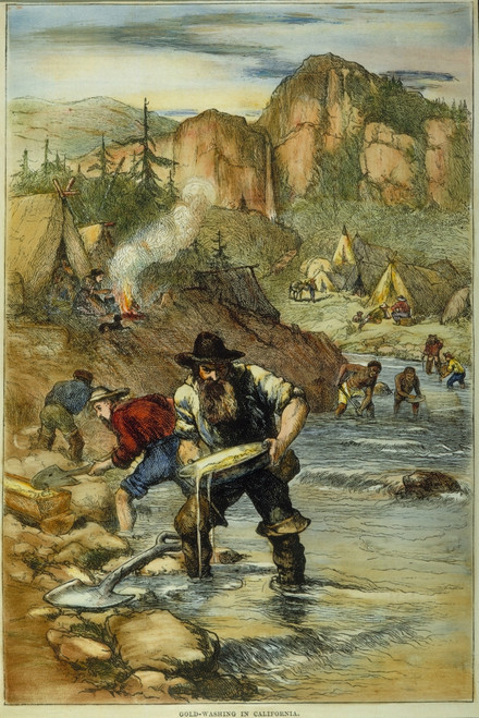 California Gold Rush. /Nminers Washing Gold In California. Wood Engraving, 19Th Century. Poster Print by Granger Collection - Item # VARGRC0008117