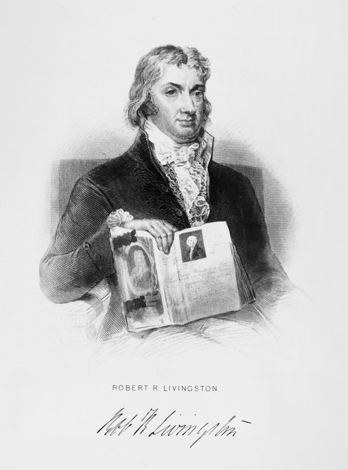 Robert R. Livingston /N(1746-1813). American Statesman And Financier. Livingston Holding A Book With A Portrait Of George Washington. Line Engraving, American, C1860. Poster Print by Granger Collection - Item # VARGRC0113894