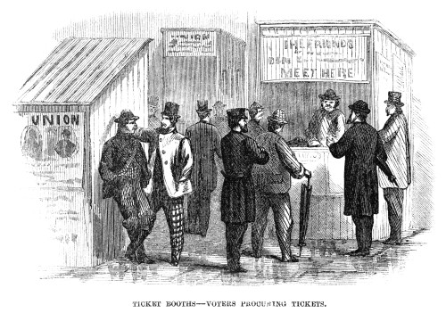 Presidential Election, 1864. /Nvoters Procuring Tickets At Ticket Booths In New York City On Election Day, 8 November 1864. Contemporary American Wood Engraving. Poster Print by Granger Collection - Item # VARGRC0354105