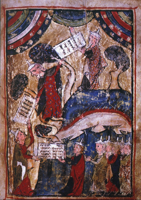 Moses Receives The Law. /Nmoses Receiving The Law And Handing It To Joshua, Who Hands It To The Elders. Illustration Rom The Regensburg Pentateuch, C1300. Poster Print by Granger Collection - Item # VARGRC0023250