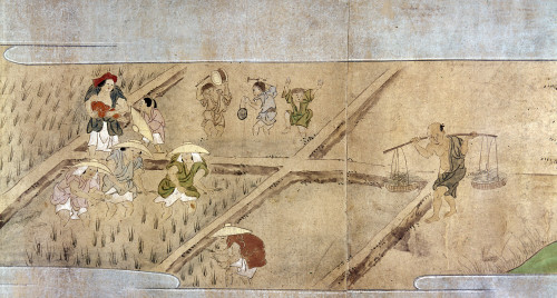Japan: Rice Farming. /Nfarmers Digging Up The Paddies Before Seeding The Rice. Japanese Scroll Painting, Late-16Th Century. Poster Print by Granger Collection - Item # VARGRC0103179