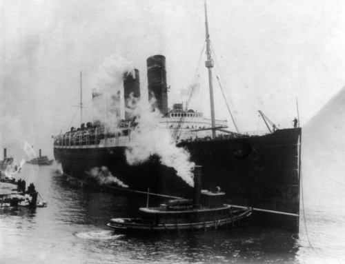 New York: Lusitania, 1914. /Nthe Cunard Steamship 'Lusitania' At New York Harbor, 6 March 1914. Poster Print by Granger Collection - Item # VARGRC0110551