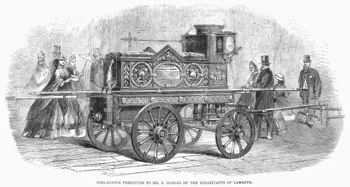 Fire Engine, 1862. /Nan Elaborately Decorated Fire Engine Presented By The Inhabitants Of The Borough Of Lambeth, London. /Nwood Engraving, English, 1862. Poster Print by Granger Collection - Item # VARGRC0094087