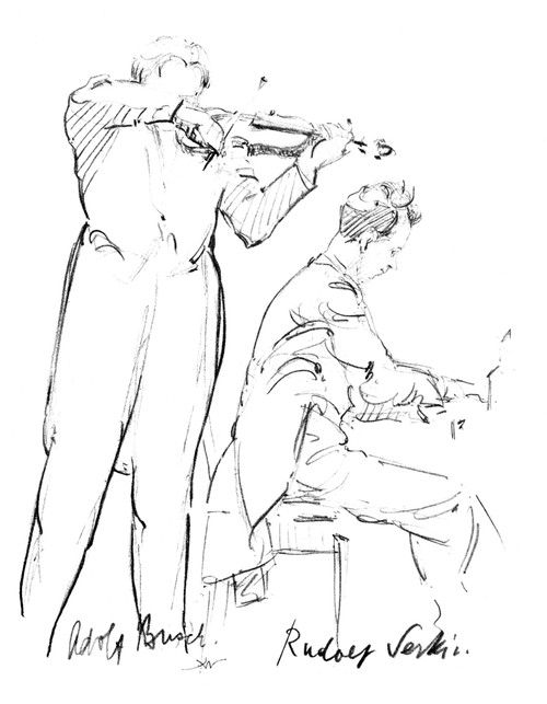Rudolf Serkin (1903-1991). /Nbohemian (Naturalized U.S.) Pianist. Adolf Busch (1897-1952), On Left. Pencil Drawing, C1935, By Hilda Wiener. Poster Print by Granger Collection - Item # VARGRC0071208