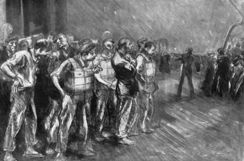 Titanic: Stokers, 1912. /Nstokers Of The 'Titanic' Calmly Awaiting Orders To Save Themselves As The Ship Sank, 14-15 April 1912. Contemporary English Drawing. Poster Print by Granger Collection - Item # VARGRC0371149