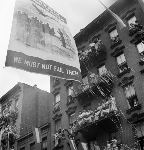 New York: Mott Street, 1942. /Na Flag Raising Ceremony On Mott Street In New York City, In Honor Of Men From The Neighborhood In The United States Army. Photograph By Marjory Collins, 1942. Poster Print by Granger Collection - Item # VARGRC0323849