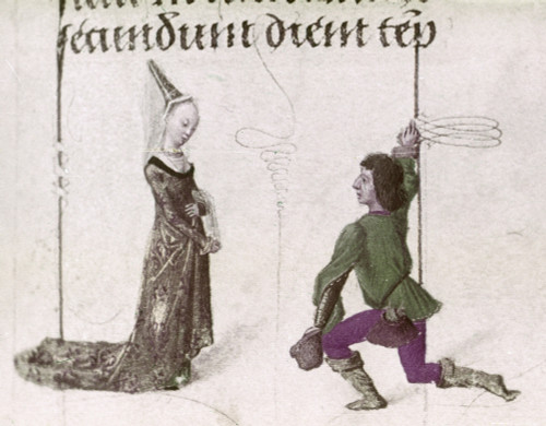 Falconer, 15Th Century. /Na Falconer Kneels Before A Lady In A Brocade Dress. Illumination From A Flemish Book Of Hours Made For Engelbert Ii Of Nassau, 1485-90. Poster Print by Granger Collection - Item # VARGRC0116948