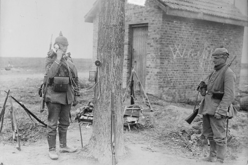 Field Telephone, 1914. /Ngerman Soldier Using A Field Telephone Attached To A Tree, During World War I. Photograph, 1914. Poster Print by Granger Collection - Item # VARGRC0354551