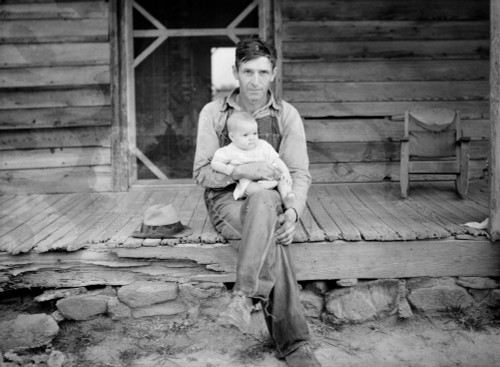 Sharecropper, 1939. /Na Tobacco Sharecropper With His Baby Seated On The Front Porch In Person County, North Carolina. Photograph By Dorothea Lange, July 1939. Poster Print by Granger Collection - Item # VARGRC0123780