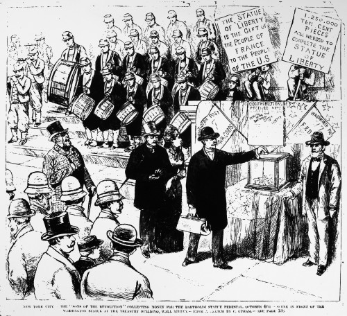 Statue Of Liberty, C1884. /Nthe 'Sons Of Liberty' Collecting Money For The Completion Of The Pedestal Of The Statue Of Liberty, Donated By France. Wood Engraving, American, C1884. Poster Print by Granger Collection - Item # VARGRC0125206