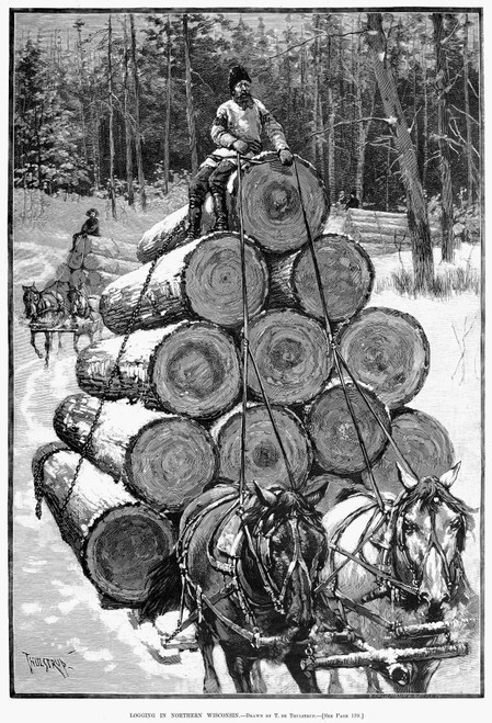 Wisconsin: Lumbering, 1885. /N'Logging In Northern Wisconsin.' Wood Engraving, American, 1885, After A Drawing By Thure De Thulstrup. Poster Print by Granger Collection - Item # VARGRC0088302