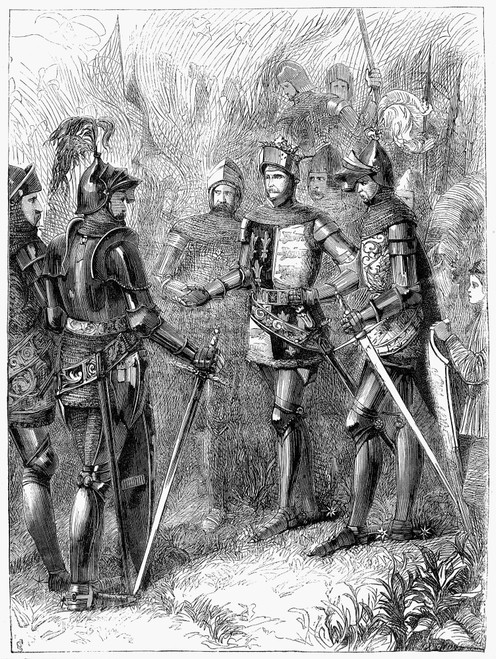 Henry V At Agincourt, 1415. /Nking Henry V Of England On The Field Of Agincourt, Ocotber 1415, Just Before Battle. Wood Engraving, English, 19Th Century. Poster Print by Granger Collection - Item # VARGRC0042501
